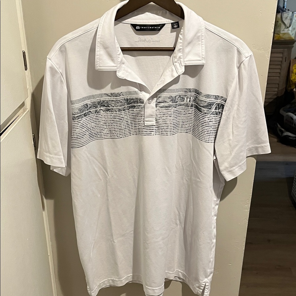 Travis Mathew White and Gray Polo Shirt